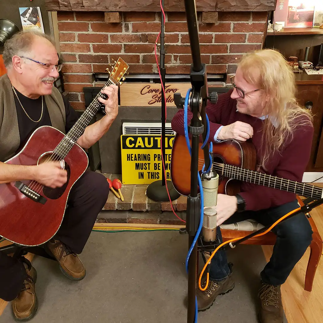 Danny BrEAU and Berkley's Bobby Stanton recording with W.R. Custom acoustic guitars.